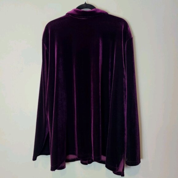 Vintage Velvet Top Deep Purple Button Down Shirt Holiday Jacket 26W 90s Grunge - Picture 4 of 6